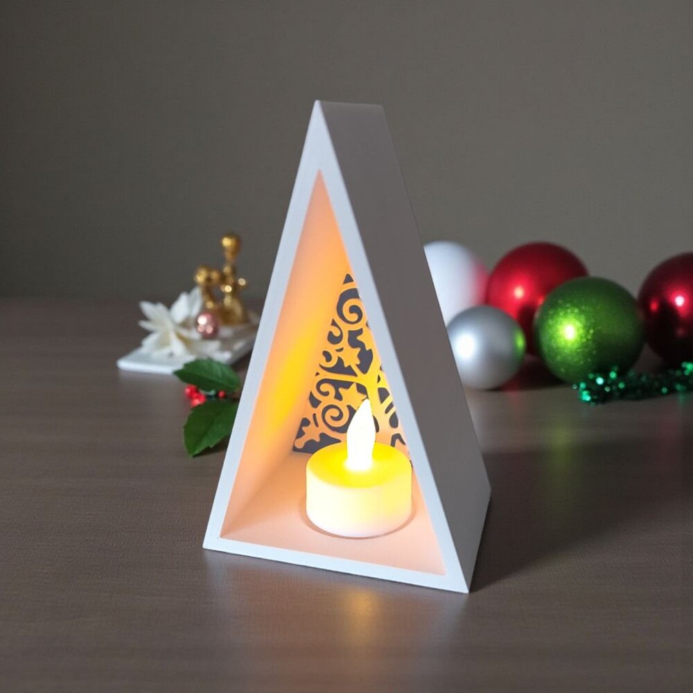 Pyramid Christmas Tree Lantern Tealight Holder w/Tealight LED Candle Multi-Color - Picture 8 of 14